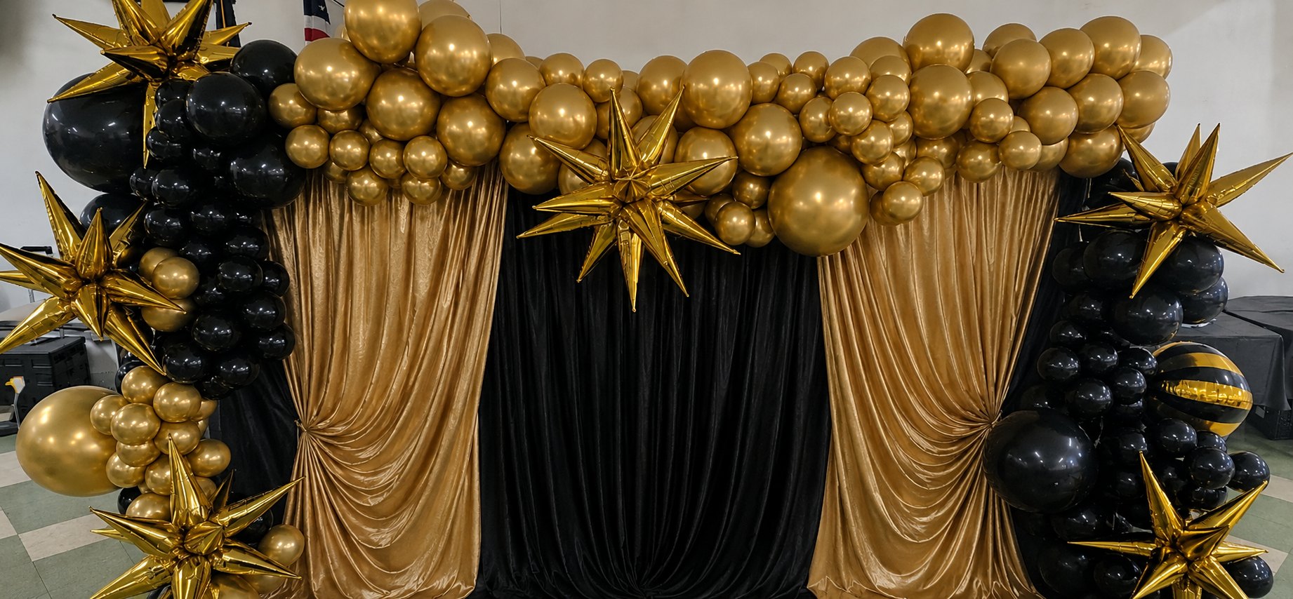 Black and gold statement celebration backdrop gallery preview